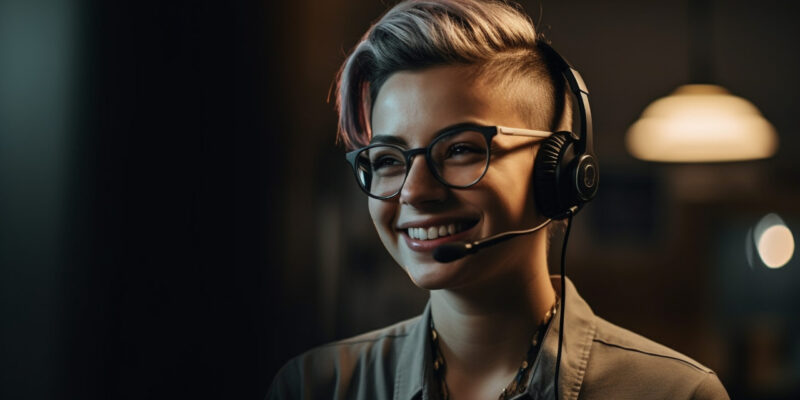 Young adult smiling with hands free device generated by artificial intelligence